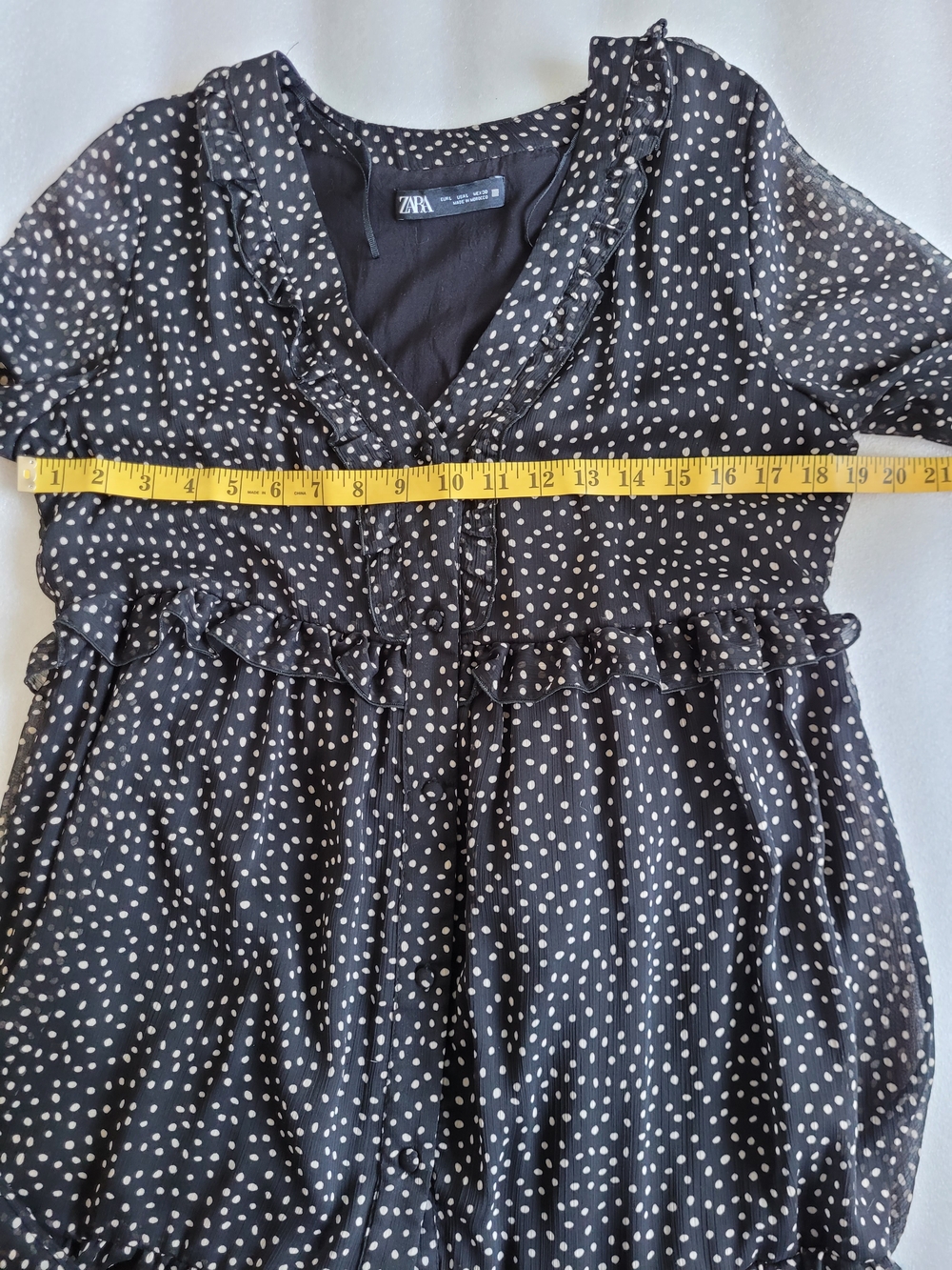 Zara Sheer Polka Dot Minidress With Ruffle Trim Black Cream Large - Picture 11 of 13